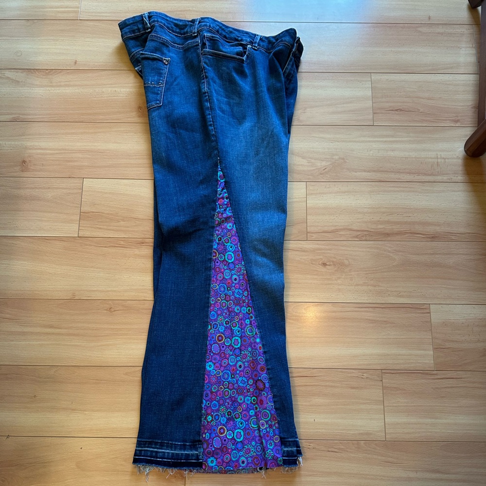 Hand Crafted Blue Purple Flare Jeans Lee modern series curvy bootcut 24W petite - Picture 15 of 15